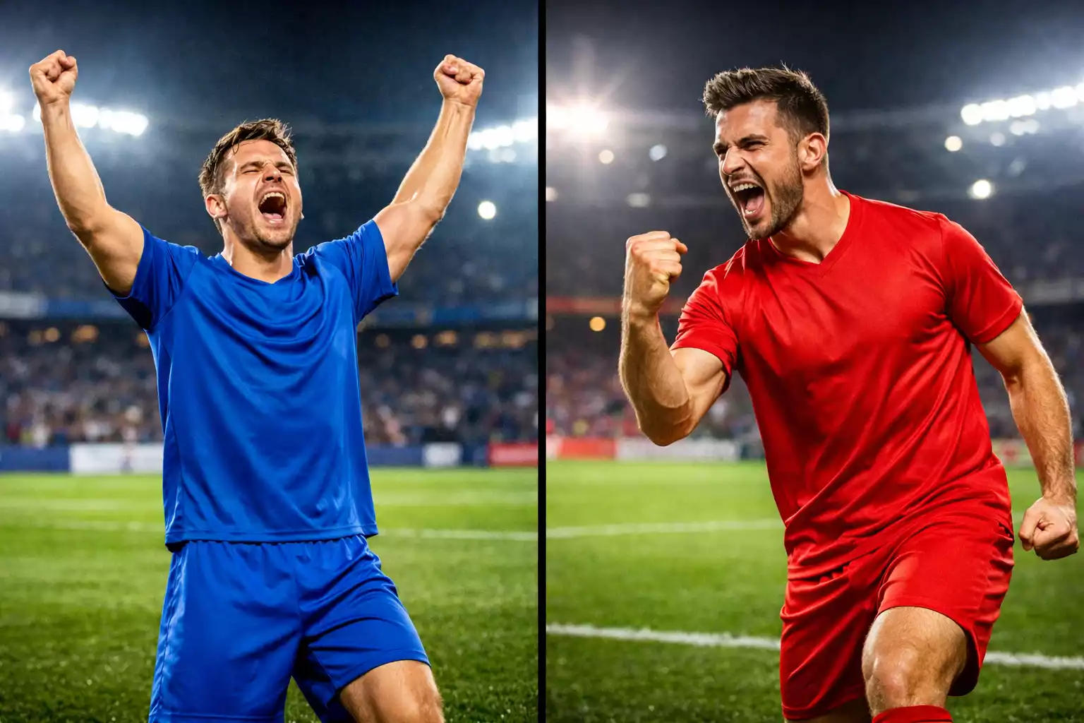 Dos jugadores de equipos rivales celebrando goles en el mismo partido