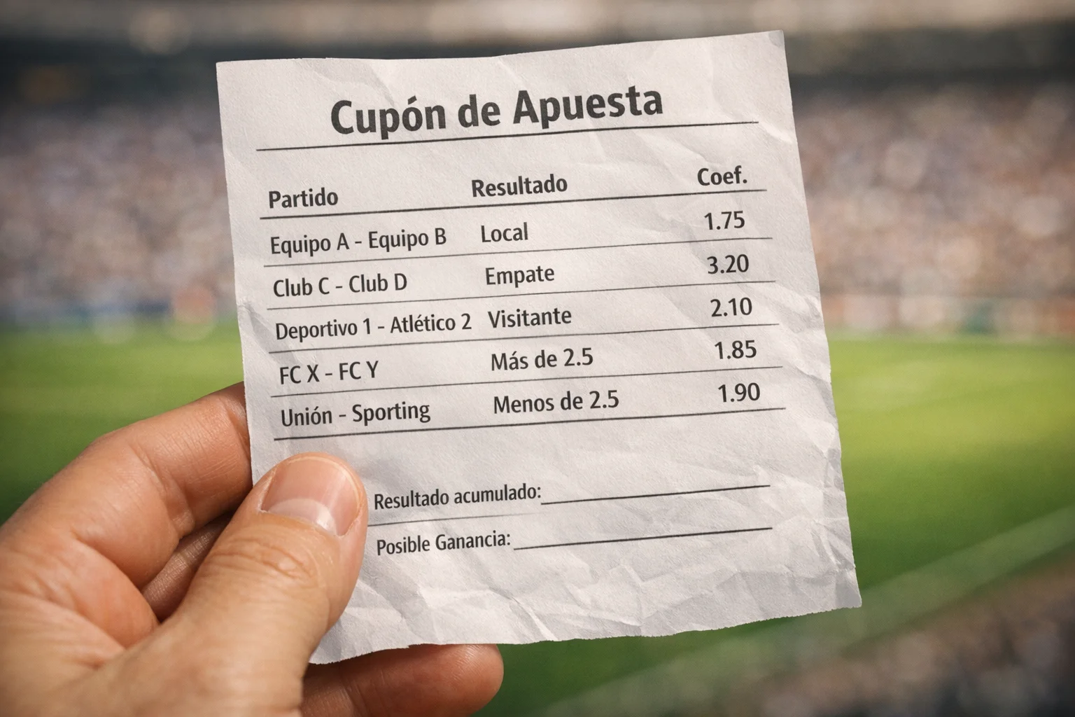 Boleta de apuestas combinadas con varios partidos de fútbol