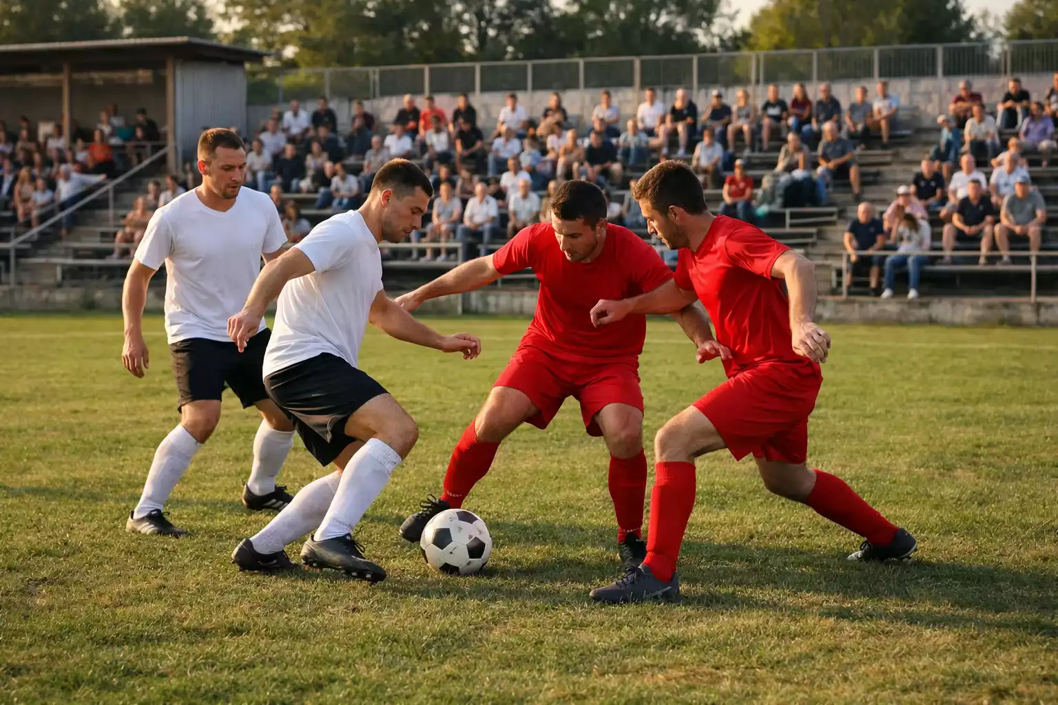 Partido de fútbol en un estadio pequeño de liga menor