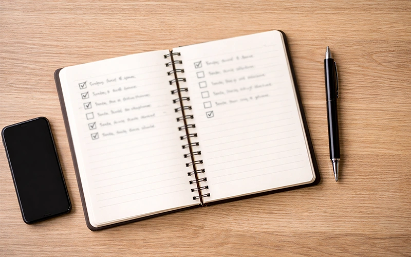 Libreta con lista de verificación para análisis deportivo