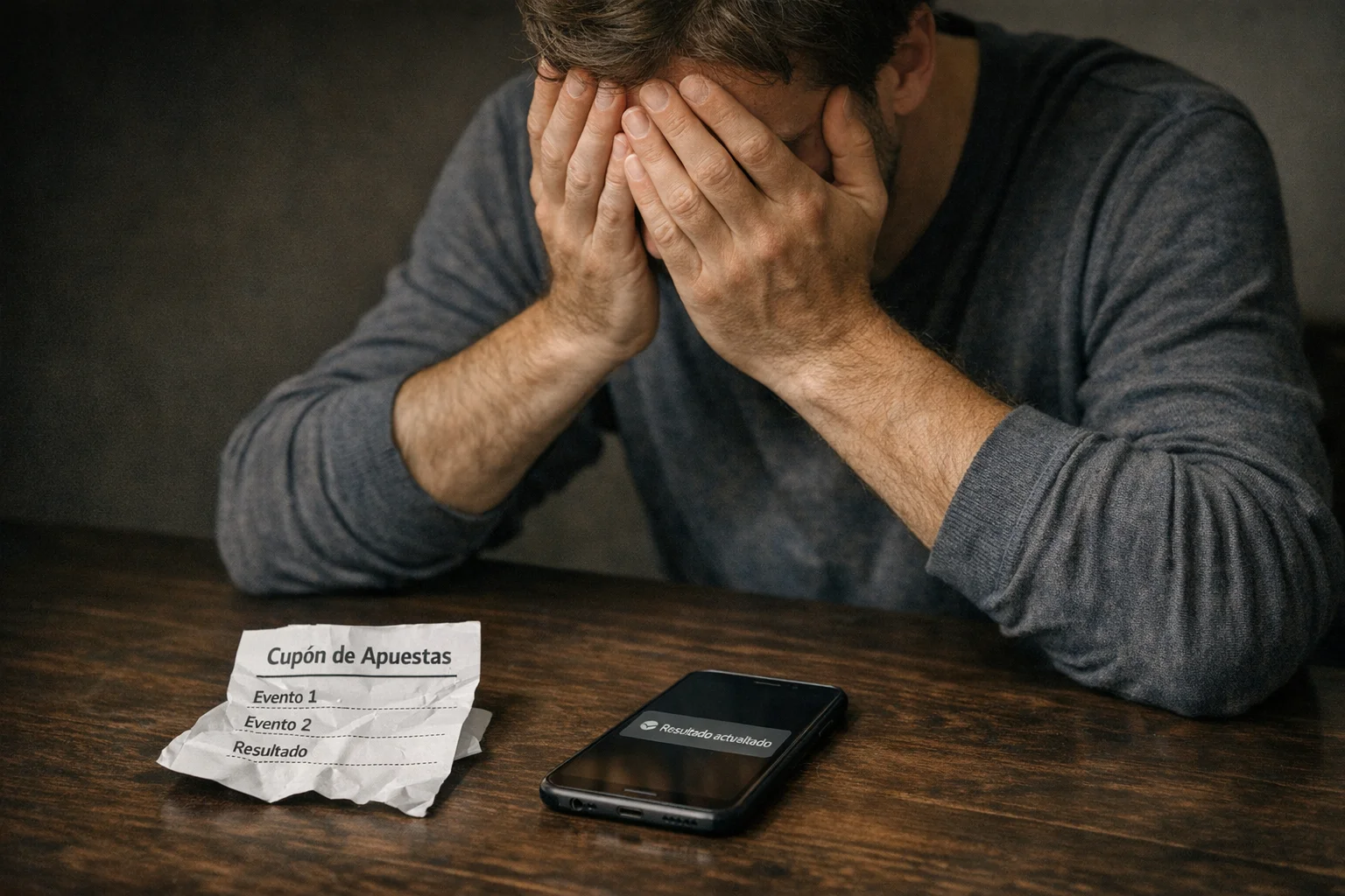 Persona frustrada cubriéndose la cara tras un error en apuestas