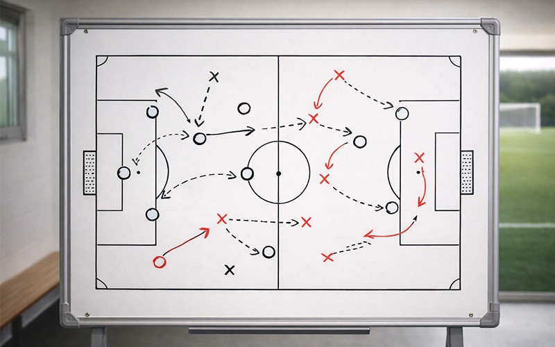 Pizarra táctica con alineación de equipo de fútbol