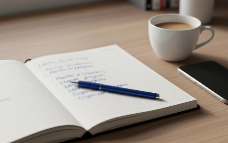 Cuaderno abierto con anotaciones de apuestas y bolígrafo